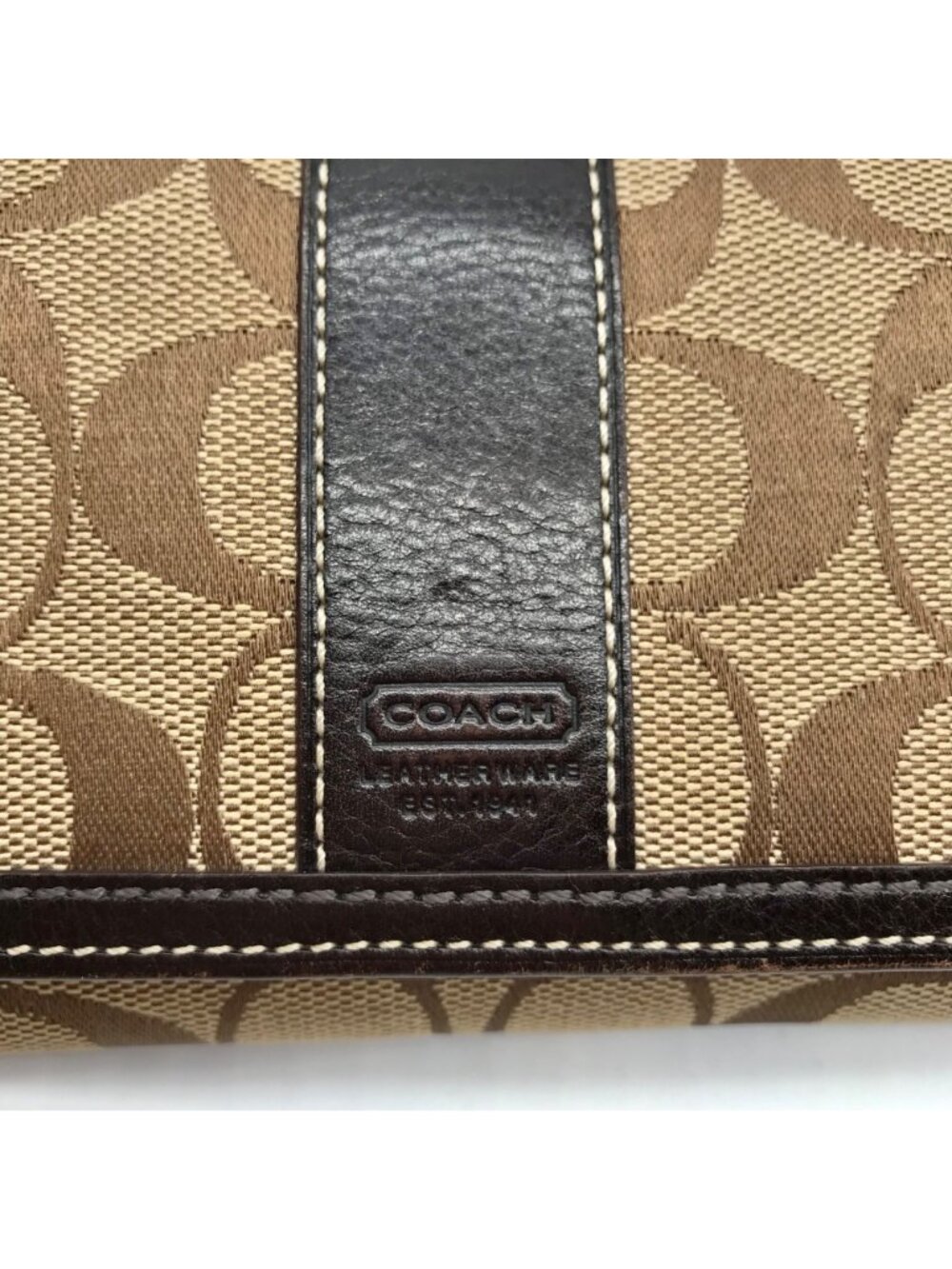 Coach Brown Canvas And Leather Monogram Trifold Wallet - Picture 11 of 12